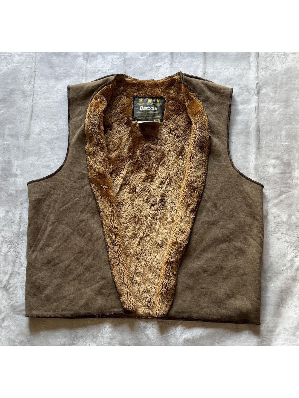 VINTAGE 1987 Barbour Fur Throw-over Pile Lining Vest Size XL